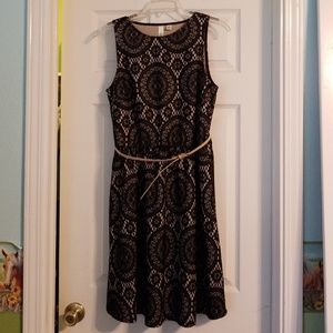 Formal black lace dress with belt